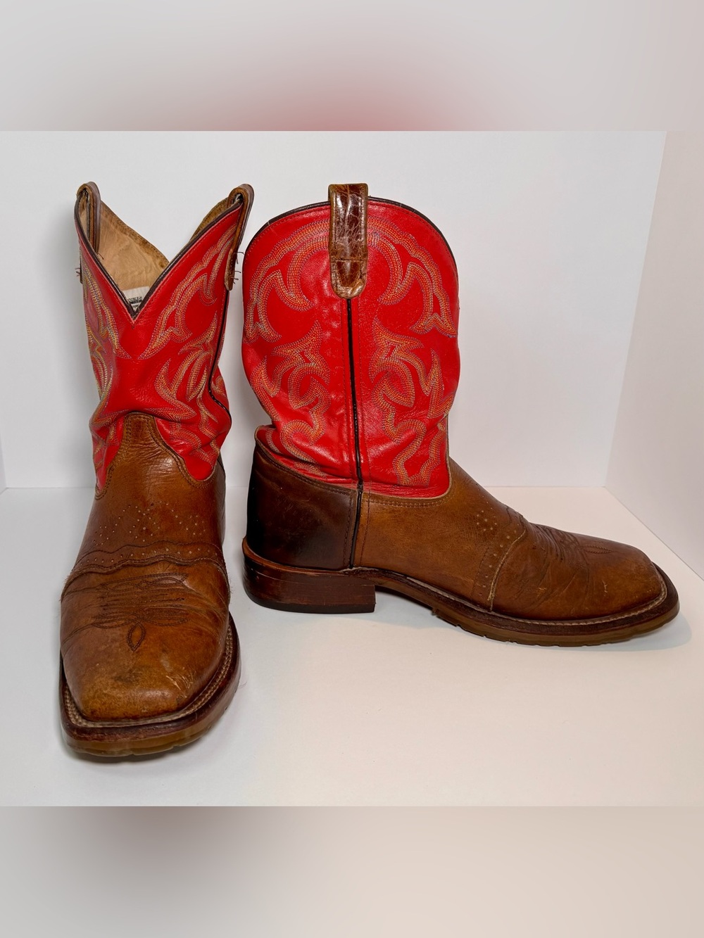 Double H Cowboy Boots Mens Brown Red Leather Western Square Toe USA Distressed